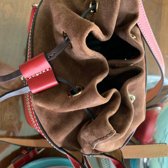 Dooney & Bourke Red Leather/Brown Suede Bag - Picture 4 of 8